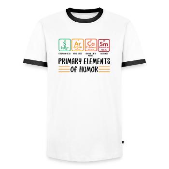Primary Elements Of Humor - Men's Ringer Shirt - white/black - Front - AI Model Female 172 light (172cm) & AI Model Male 178 dark (178cm)