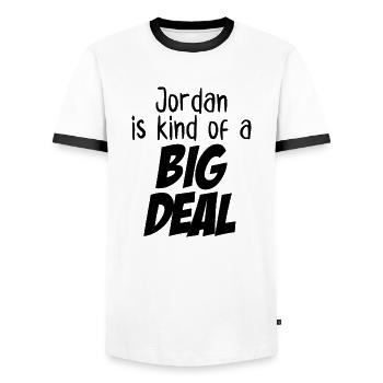 Jordan is Kind of a Big Deal - Men's Ringer Shirt - white/black - Front - AI Model Female 172 light (172cm) & AI Model Male 178 dark (178cm)