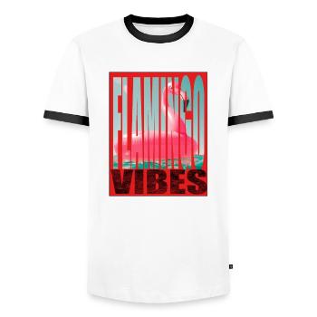 Flamingo T-Shirt Design - Männer Kontrast-T-Shirt - Weiß/Schwarz - Vorne - AI Model Female 172 light (172cm) & AI Model Male 178 dark (178cm)