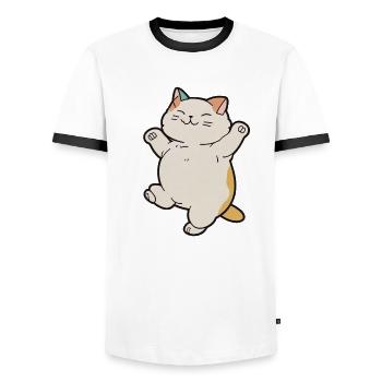 Kawaii mignon heureux chat coloré dansant - T-shirt contrasté Homme - blanc/noir - Devant - AI Model Female 172 light (172cm) & AI Model Male 178 dark (178cm)
