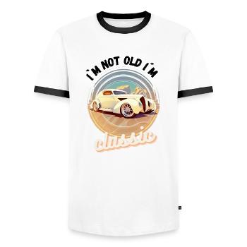 classic not old - Men's Ringer Shirt - white/black - Front - AI Model Female 172 light (172cm) & AI Model Male 178 dark (178cm)