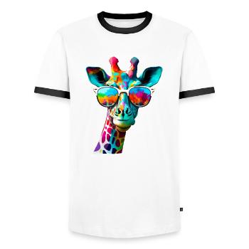 Fun Color Giraffe with Sunglasses - Men's Ringer Shirt - white/black - Front - AI Model Female 172 light (172cm) & AI Model Male 178 dark (178cm)