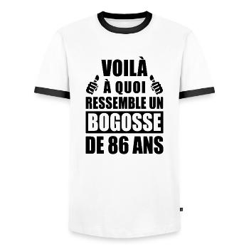 bogosse de 86 ans / cadeau anniversaire 86 ans - T-shirt contrasté Homme - blanc/noir - Devant - AI Model Female 172 light (172cm) & AI Model Male 178 dark (178cm)