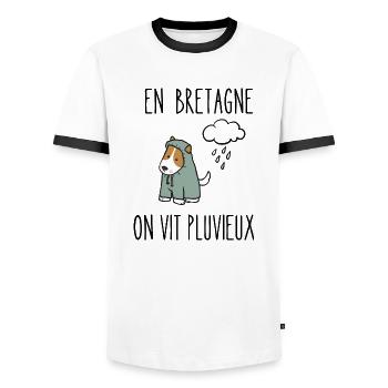 en bretagne on vit pluvieux - T-shirt contrasté Homme - blanc/noir - Devant - AI Model Female 172 light (172cm) & AI Model Male 178 dark (178cm)