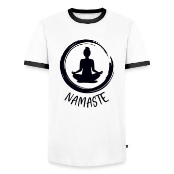 Yoga / Namaste - Männer Kontrast-T-Shirt - Weiß/Schwarz - Vorne - AI Model Female 172 light (172cm) & AI Model Male 178 dark (178cm)