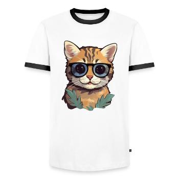 Little cute cat wearing sunglasses. - Men's Ringer Shirt - white/black - Front - AI Model Female 172 light (172cm) & AI Model Male 178 dark (178cm)