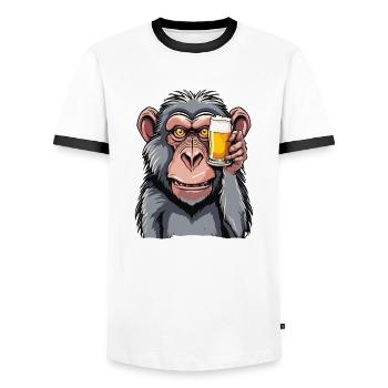 Affe / Tier / Zoo / Babian / Wild / Comic - Männer Kontrast-T-Shirt - Weiß/Schwarz - Vorne - AI Model Female 172 light (172cm) & AI Model Male 178 dark (178cm)