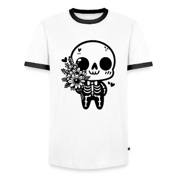 Skelett und Blumen - Makabre Eleganz - Männer Kontrast-T-Shirt - Weiß/Schwarz - Vorne - AI Model Female 172 light (172cm) & AI Model Male 178 dark (178cm)