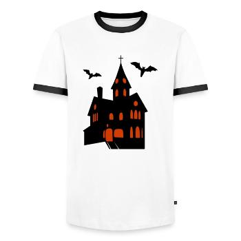 Château effrayant avec des chauves-souris Halloween - T-shirt contrasté Homme - blanc/noir - Devant - AI Model Female 172 light (172cm) & AI Model Male 178 dark (178cm)