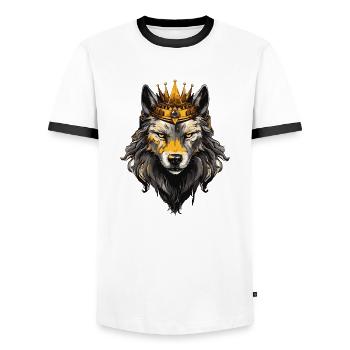 Wolf Animal Crown - Men's Ringer Shirt - white/black - Front - AI Model Female 172 light (172cm) & AI Model Male 178 dark (178cm)