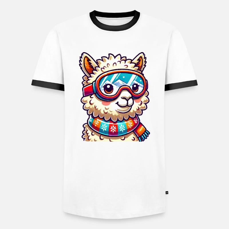 Llama Comic Ski Goggles - Men's Ringer Shirt - white/black