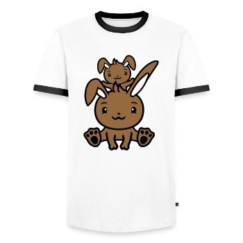 2 Bunnies Dad Mom Child Mother Sitting On Top Of Each Other - Men's Ringer Shirt - white/black - Front - AI Model Female 172 light (172cm) & AI Model Male 178 dark (178cm)