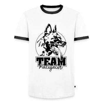 TEAM MALIGATOR Malinois Hundesport Hunde Wilsigns - Männer Kontrast-T-Shirt - Weiß/Schwarz - Vorne - AI Model Female 172 light (172cm) & AI Model Male 178 dark (178cm)