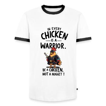 Chicken as a warrior - Men's Ringer Shirt - white/black - Front - AI Model Female 172 light (172cm) & AI Model Male 178 dark (178cm)
