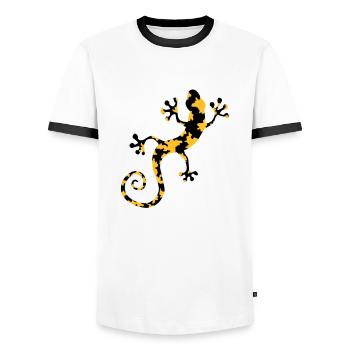 Yellow and black spotted leopard gecko - Men's Ringer Shirt - white/black - Front - AI Model Female 172 light (172cm) & AI Model Male 178 dark (178cm)