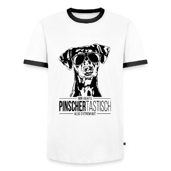 PINSCHERTASTISCH Deutscher Pinscher Spruch Hund - Männer Kontrast-T-Shirt - Weiß/Schwarz - Vorne - AI Model Female 172 light (172cm) & AI Model Male 178 dark (178cm)