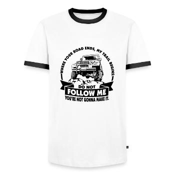 Jeep TJ - Don't follow me - Männer Kontrast-T-Shirt - Weiß/Schwarz - Vorne - AI Model Female 172 light (172cm) & AI Model Male 178 dark (178cm)