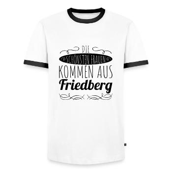 die schönsten Frauen kommen aus Friedberg - Männer Kontrast-T-Shirt - Weiß/Schwarz - Vorne - AI Model Female 172 light (172cm) & AI Model Male 178 dark (178cm)