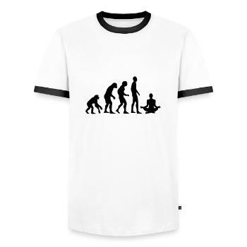 Human Evolution Yoga - Men's Ringer Shirt - white/black - Front - AI Model Female 172 light (172cm) & AI Model Male 178 dark (178cm)