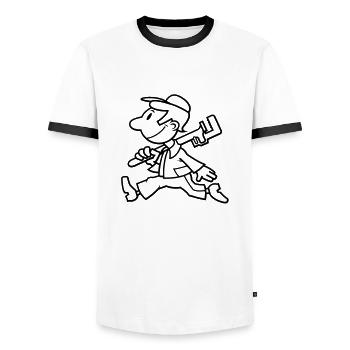 vl083a_worker_1c - Männer Kontrast-T-Shirt - Weiß/Schwarz - Vorne - AI Model Female 172 light (172cm) & AI Model Male 178 dark (178cm)