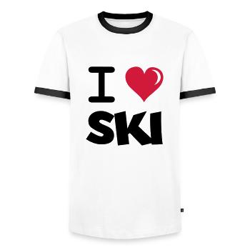 i_love_ski - Men's Ringer Shirt - white/black - Front - AI Model Female 172 light (172cm) & AI Model Male 178 dark (178cm)