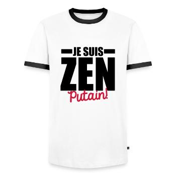 je suis zen putain - T-shirt contrasté Homme - blanc/noir - Devant - AI Model Female 172 light (172cm) & AI Model Male 178 dark (178cm)