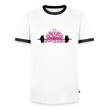 woman gym queen princess crown queen muscle strong - Men's Ringer Shirt - white/black - Front - AI Model Female 172 light (172cm) & AI Model Male 178 dark (178cm)