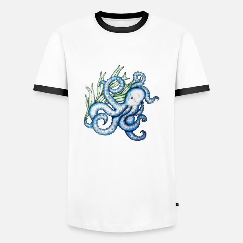 Blauer Oktopus - Männer Kontrast-T-Shirt - Weiß/Schwarz