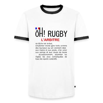rugby arbitre - T-shirt contrasté Homme - blanc/noir - Devant - AI Model Female 172 light (172cm) & AI Model Male 178 dark (178cm)