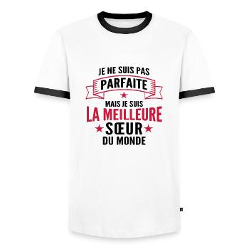 Pas parfaite mais la meilleure Sœur du monde - T-shirt contrasté Homme - blanc/noir - Devant - AI Model Female 172 light (172cm) & AI Model Male 178 dark (178cm)