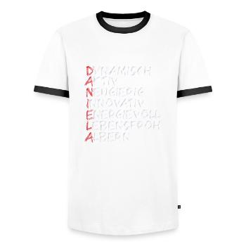 Daniela - Männer Kontrast-T-Shirt - Weiß/Schwarz - Vorne - AI Model Female 172 light (172cm) & AI Model Male 178 dark (178cm)