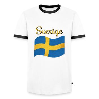 The flag of Sweden Sverige - Men's Ringer Shirt - white/black - Front - AI Model Female 172 light (172cm) & AI Model Male 178 dark (178cm)