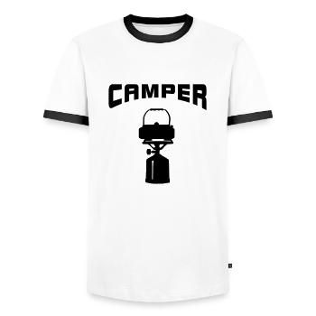 Gas cooker Camper Camping Tents Campsite - Men's Ringer Shirt - white/black - Front - AI Model Female 172 light (172cm) & AI Model Male 178 dark (178cm)