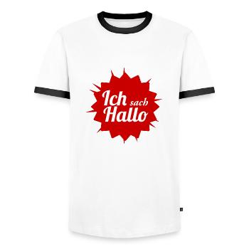 Ich sach Hallo - Männer Kontrast-T-Shirt - Weiß/Schwarz - Vorne - AI Model Female 172 light (172cm) & AI Model Male 178 dark (178cm)