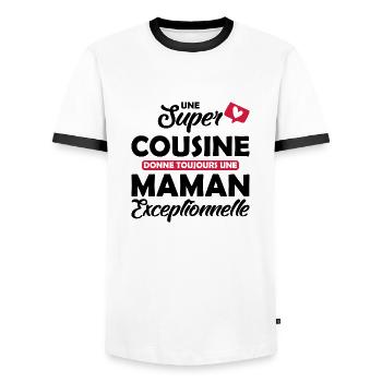 super cousine - maman exceptionnelle - T-shirt contrasté Homme - blanc/noir - Devant - AI Model Female 172 light (172cm) & AI Model Male 178 dark (178cm)