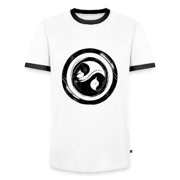 Yin Yang Sign Symbol Peace Happy 3 - Men's Ringer Shirt - white/black - Front - AI Model Female 172 light (172cm) & AI Model Male 178 dark (178cm)