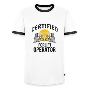 Gabelstaplerfahrer und Lagerhaus Gabestaplerfahrer - Männer Kontrast-T-Shirt - Weiß/Schwarz - Vorne - AI Model Female 172 light (172cm) & AI Model Male 178 dark (178cm)