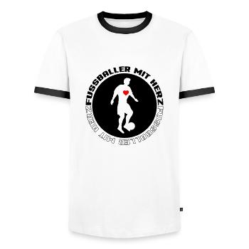 Fussballer mit Herz - Männer Kontrast-T-Shirt - Weiß/Schwarz - Vorne - AI Model Female 172 light (172cm) & AI Model Male 178 dark (178cm)