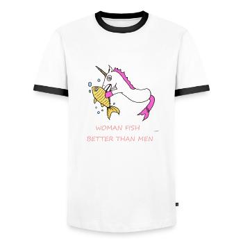 Einhorn Fisch Spruch Lustig - Männer Kontrast-T-Shirt - Weiß/Schwarz - Vorne - AI Model Female 172 light (172cm) & AI Model Male 178 dark (178cm)