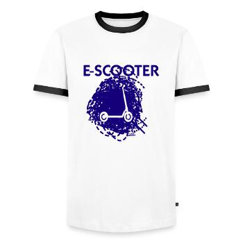 E-Scooter Roller Scooter - Männer Kontrast-T-Shirt - Weiß/Schwarz - Vorne - AI Model Female 172 light (172cm) & AI Model Male 178 dark (178cm)