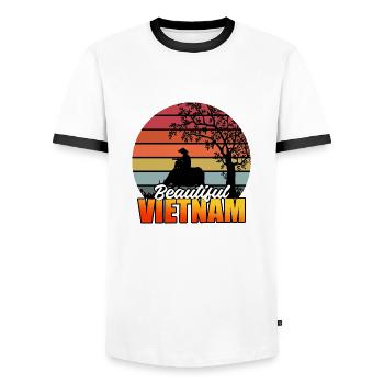 Vietnam Viet Bauern Reisfeld Flagge I Geschenk - Männer Kontrast-T-Shirt - Weiß/Schwarz - Vorne - AI Model Female 172 light (172cm) & AI Model Male 178 dark (178cm)