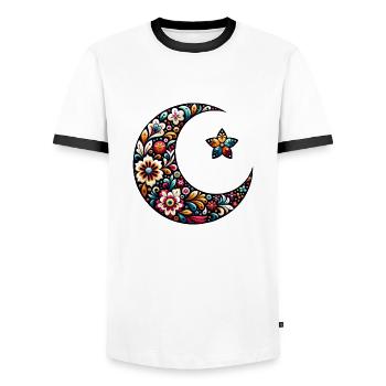 lune florale colorée inspiré d'art russe - T-shirt contrasté Homme - blanc/noir - Devant - AI Model Female 172 light (172cm) & AI Model Male 178 dark (178cm)