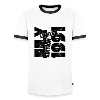 JULI 1991 LIMITIERTE AUFLAGE - Männer Kontrast-T-Shirt - Weiß/Schwarz - Vorne - AI Model Female 172 light (172cm) & AI Model Male 178 dark (178cm)