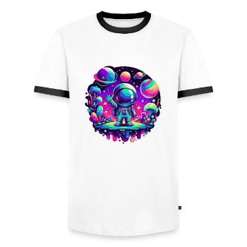 Kleiner Astronaut Pink - Männer Kontrast-T-Shirt - Weiß/Schwarz - Vorne - AI Model Female 172 light (172cm) & AI Model Male 178 dark (178cm)
