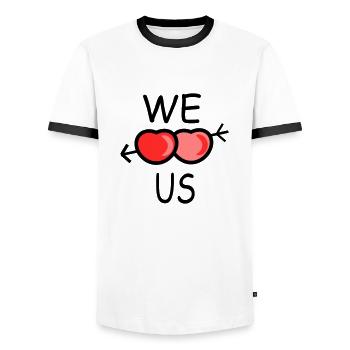 We love us - Men's Ringer Shirt - white/black - Front - AI Model Female 172 light (172cm) & AI Model Male 178 dark (178cm)