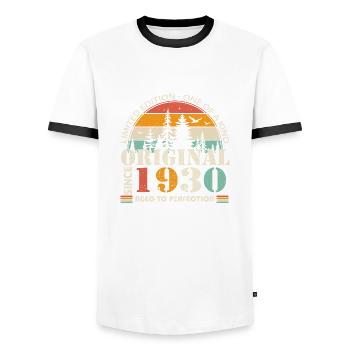 1930 : Légende vintage pour le 94e anniversaire - T-shirt contrasté Homme - blanc/noir - Devant - AI Model Female 172 light (172cm) & AI Model Male 178 dark (178cm)