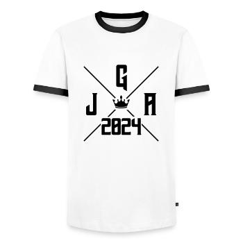 Bachelor Day 2024 - Men's Ringer Shirt - white/black - Front - AI Model Female 172 light (172cm) & AI Model Male 178 dark (178cm)