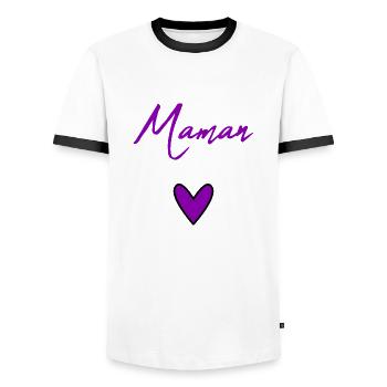 HAPPY BIRTHDAY. HEART. HAPPY MOTHER'S DAY. MOM. FEAST - Men's Ringer Shirt - white/black - Front - AI Model Female 172 light (172cm) & AI Model Male 178 dark (178cm)
