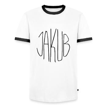 Jakub - T-shirt contrasté Homme - blanc/noir - Devant - AI Model Female 172 light (172cm) & AI Model Male 178 dark (178cm)