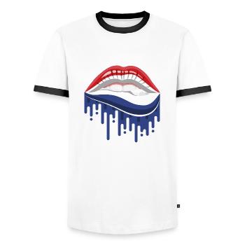 Lèvres de dessin animé aux couleurs des Pays-Bas - T-shirt contrasté Homme - blanc/noir - Devant - AI Model Female 172 light (172cm) & AI Model Male 178 dark (178cm)